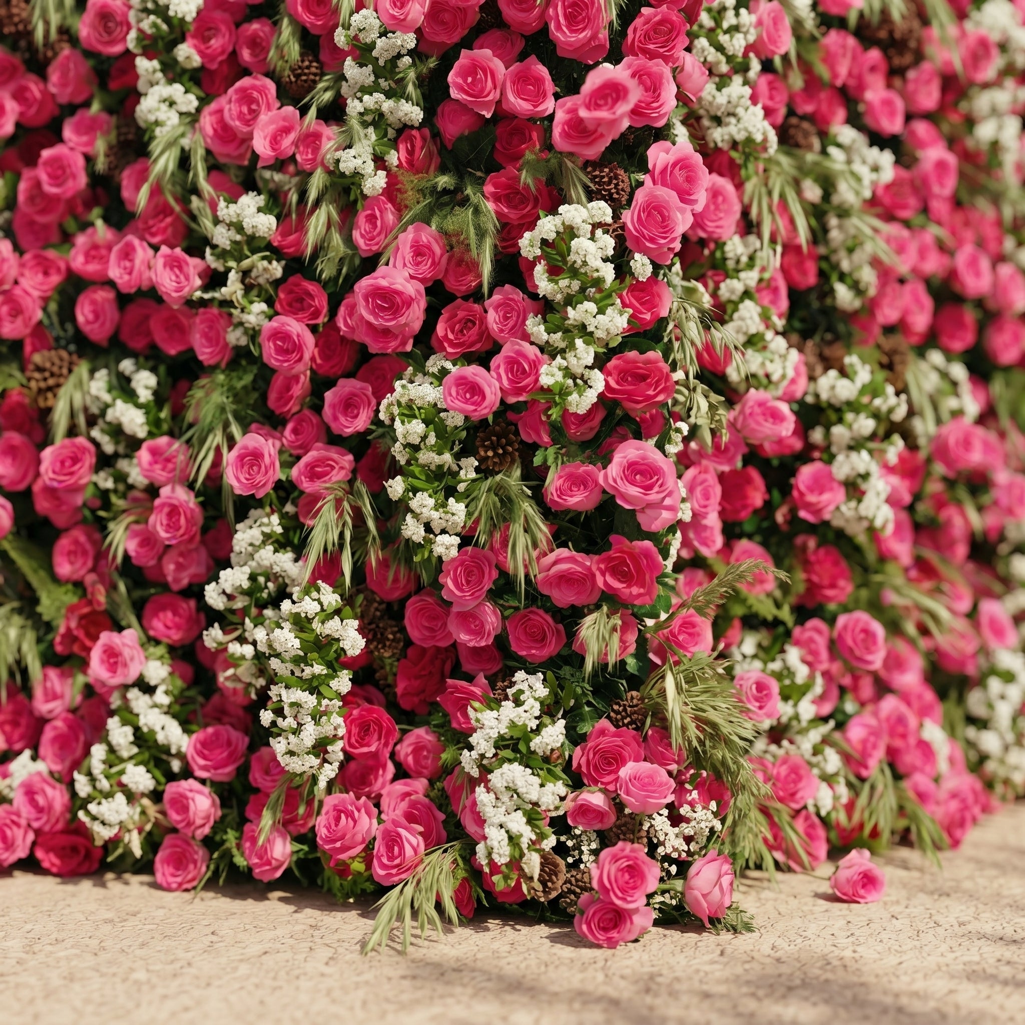 Velsora:5D Hot Pink & Ivory White Silk Rose Flower Wall Roll-Up Fabric Backdrop for Romantic Weddings & Proposals Free Shipping