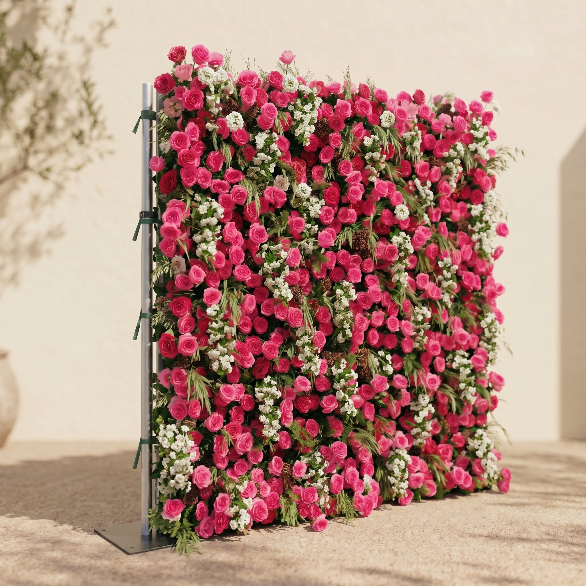 Velsora:5D Hot Pink & Ivory White Silk Rose Flower Wall Roll-Up Fabric Backdrop for Romantic Weddings & Proposals Free Shipping