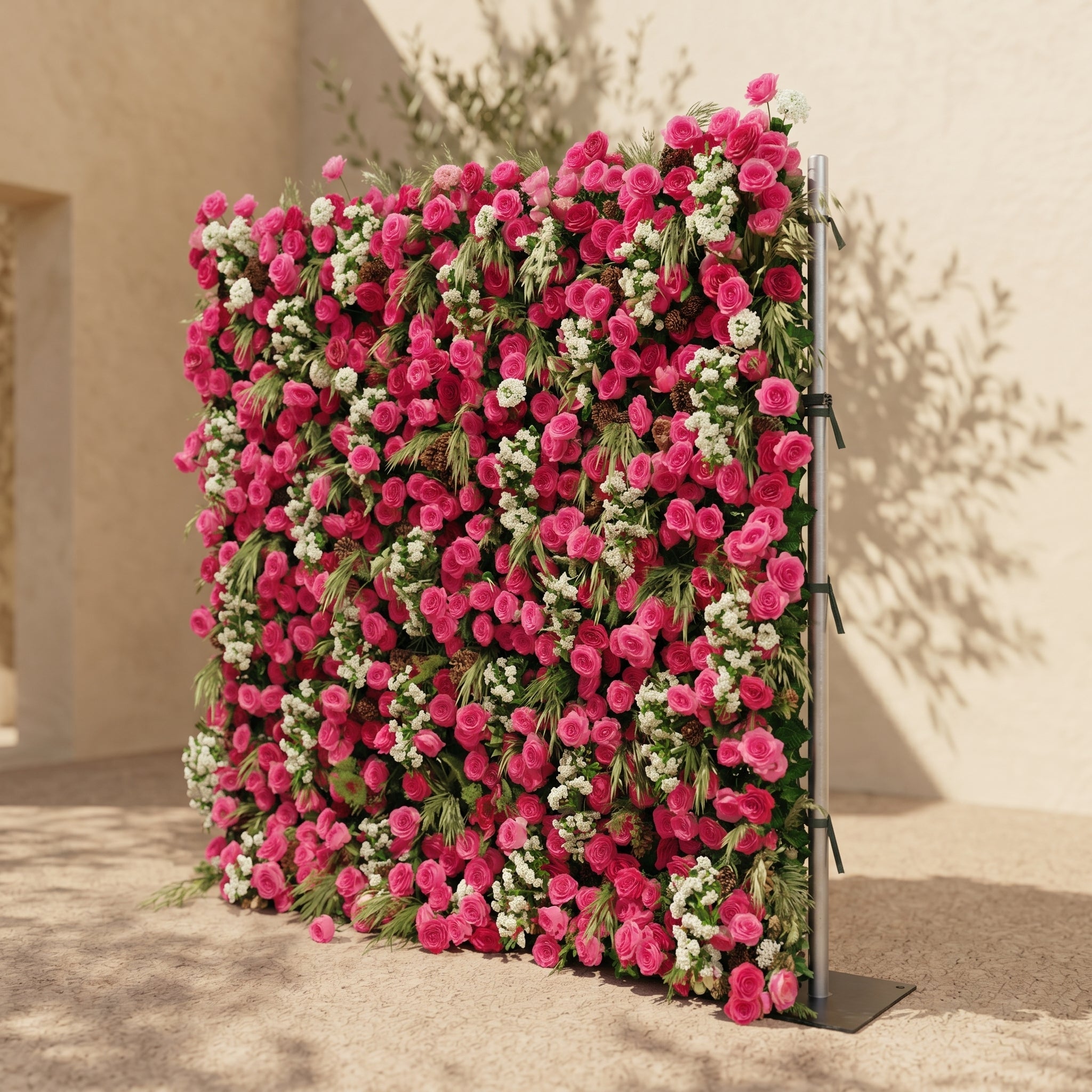 Velsora:5D Hot Pink & Ivory White Silk Rose Flower Wall Roll-Up Fabric Backdrop for Romantic Weddings & Proposals Free Shipping