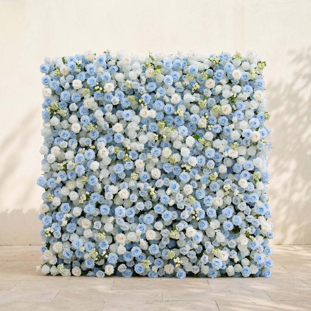 Vasper:5D Dusty Baby Blue & Ivory White Silk Rose Flower Wall Roll-Up Fabric Backdrop for Romantic Weddings & Proposals Free Shipping