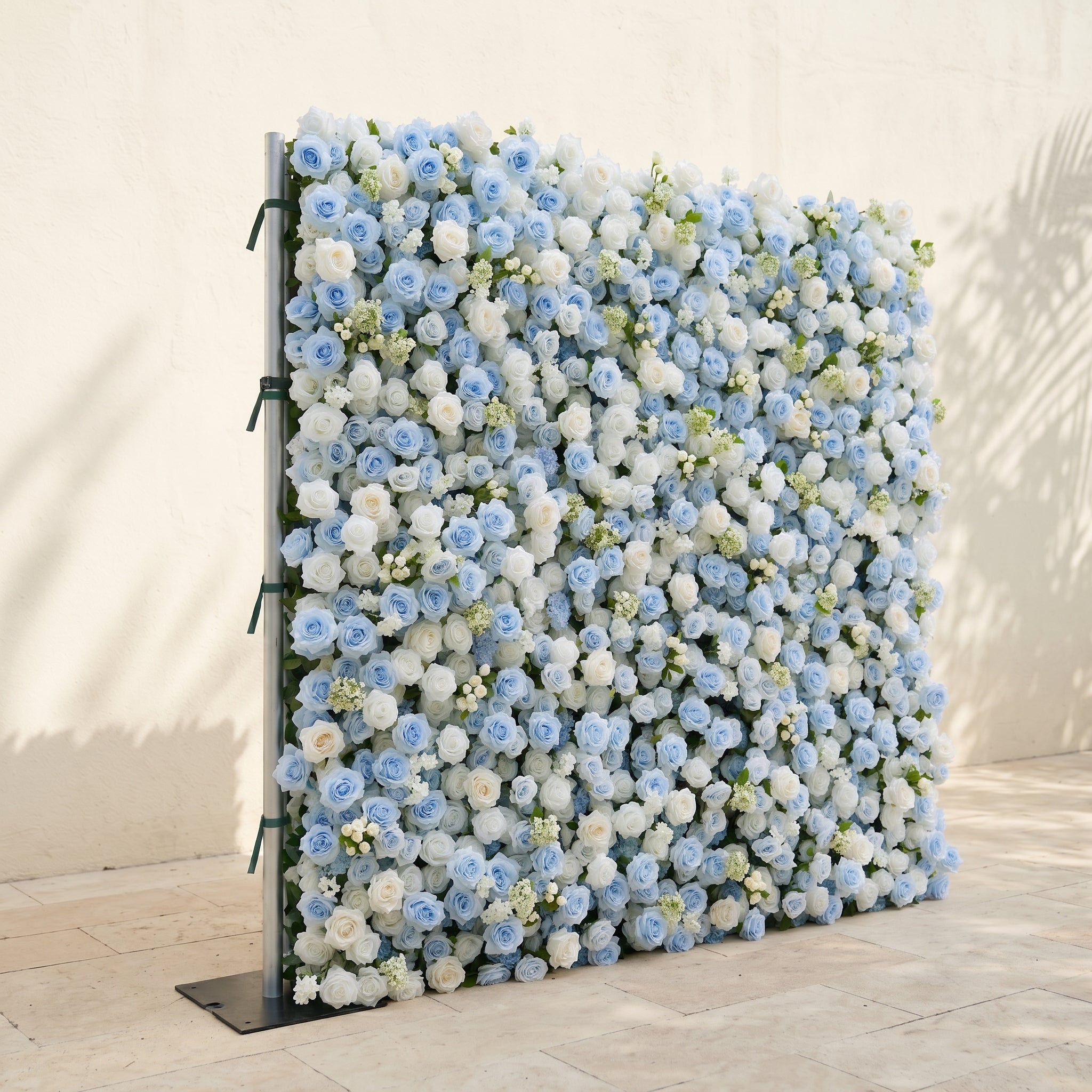 Vasper:5D Dusty Baby Blue & Ivory White Silk Rose Flower Wall Roll-Up Fabric Backdrop for Romantic Weddings & Proposals Free Shipping