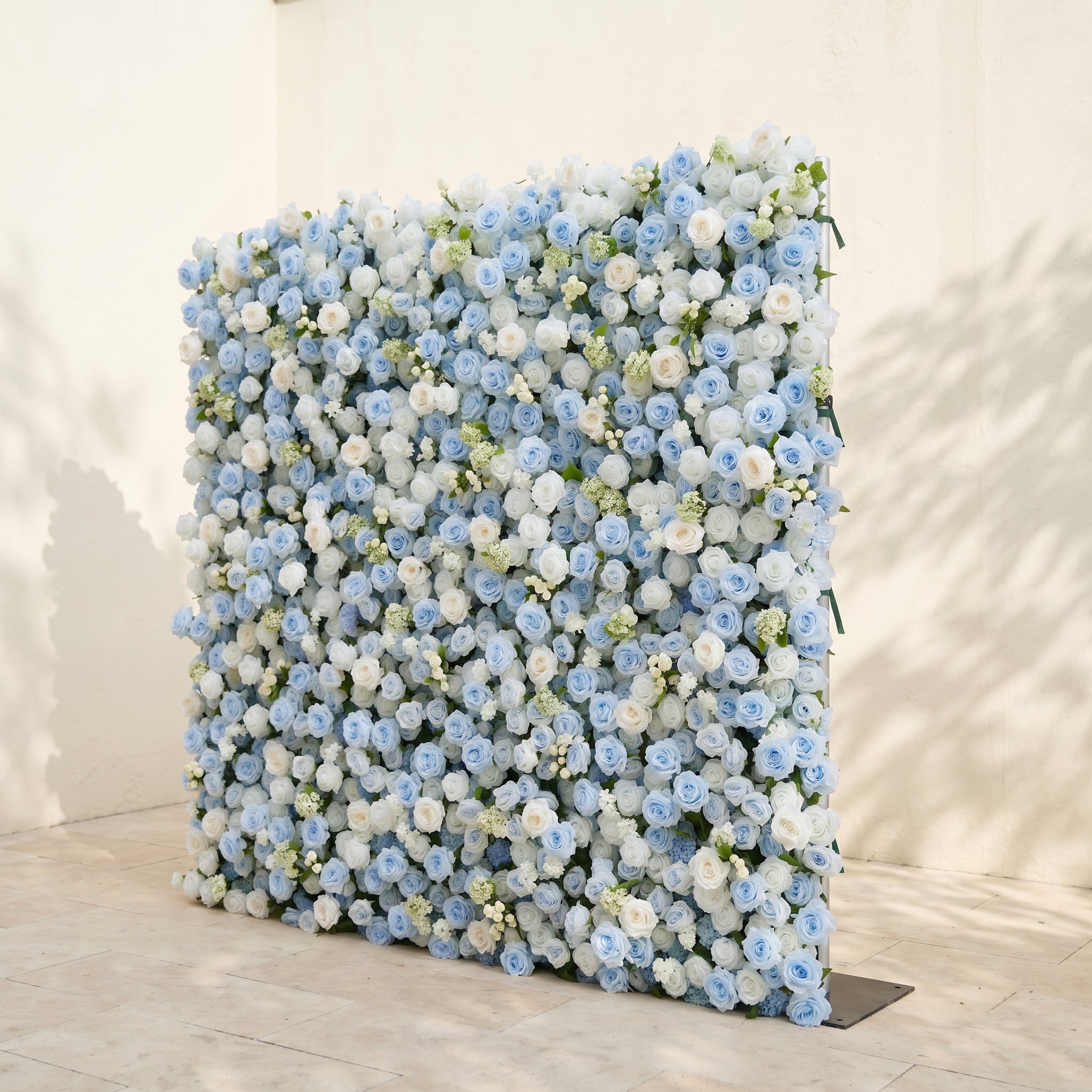 Vasper:5D Dusty Baby Blue & Ivory White Silk Rose Flower Wall Roll-Up Fabric Backdrop for Romantic Weddings & Proposals Free Shipping