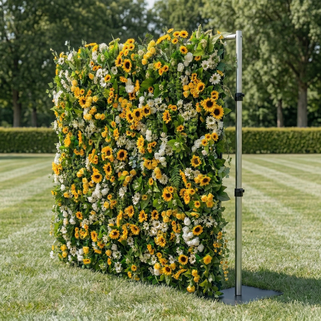 Violetta: Luxury 5D Sunflower & Cream Rose Silk Floral Wall Roll-Up Fabric Backdrop for Garden Weddings & Events Free Shipping