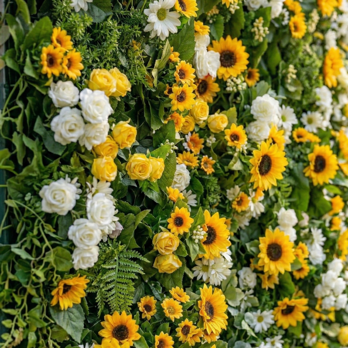 Violetta: Luxury 5D Sunflower & Cream Rose Silk Floral Wall Roll-Up Fabric Backdrop for Garden Weddings & Events Free Shipping