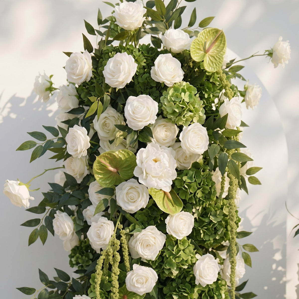 Eulalie: White Green Rose Calla Lily Wedding Background Arch Pillar Decorative Flower Row Excluding Frame