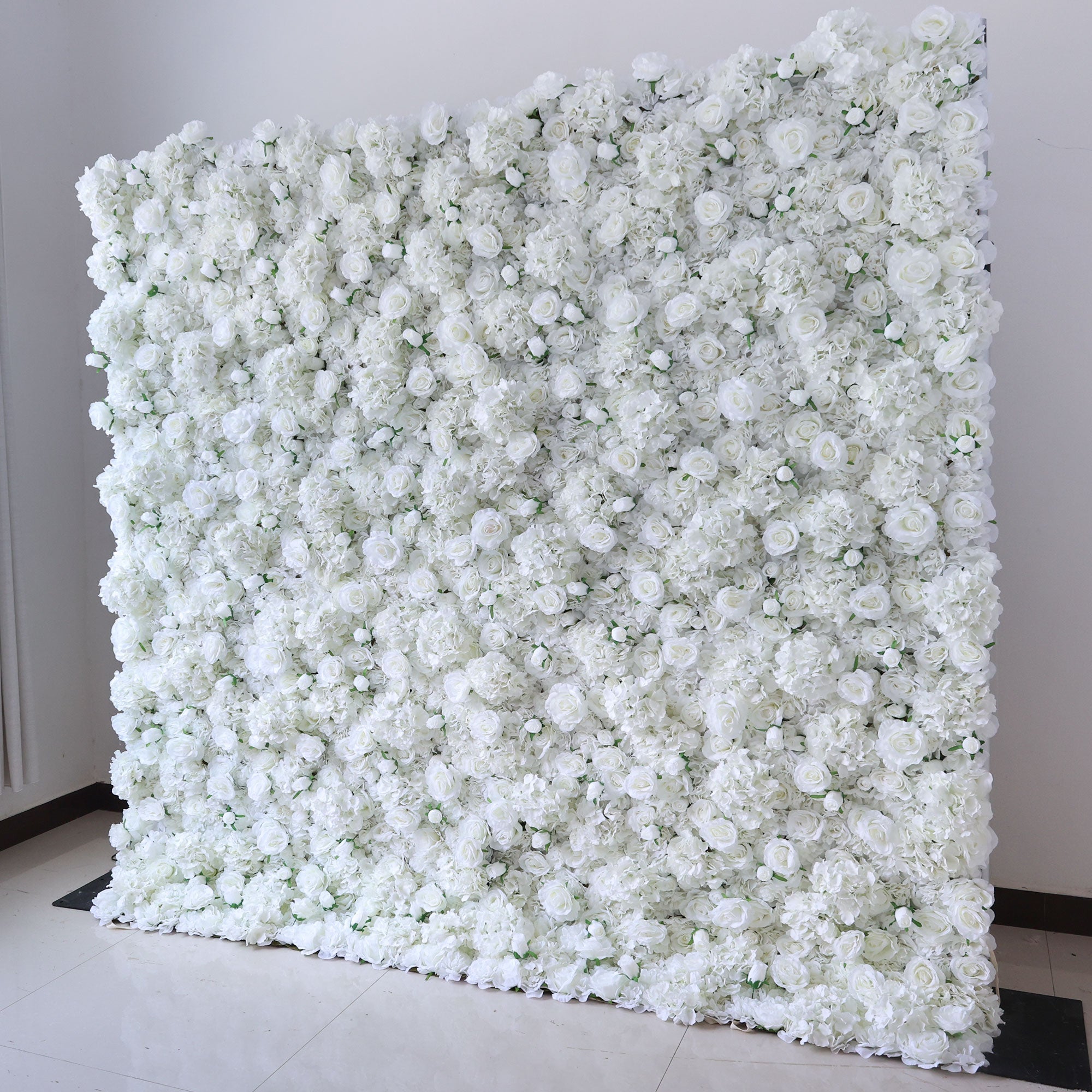 White Blossom Bliss - A Dense Array of Roses in an Artificial Fabric Flower Wall | VF-157