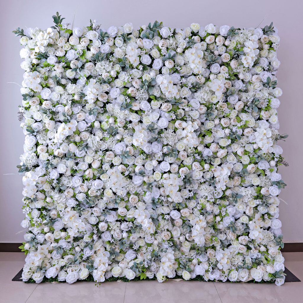 Gorgeous Flower Wall: A Fusion of Grace and Sturdiness with Pure White Artificial Flowers. Perfect for Weddings and Celebrations- Wedding Venues Celebration Floral Wall | VF-142