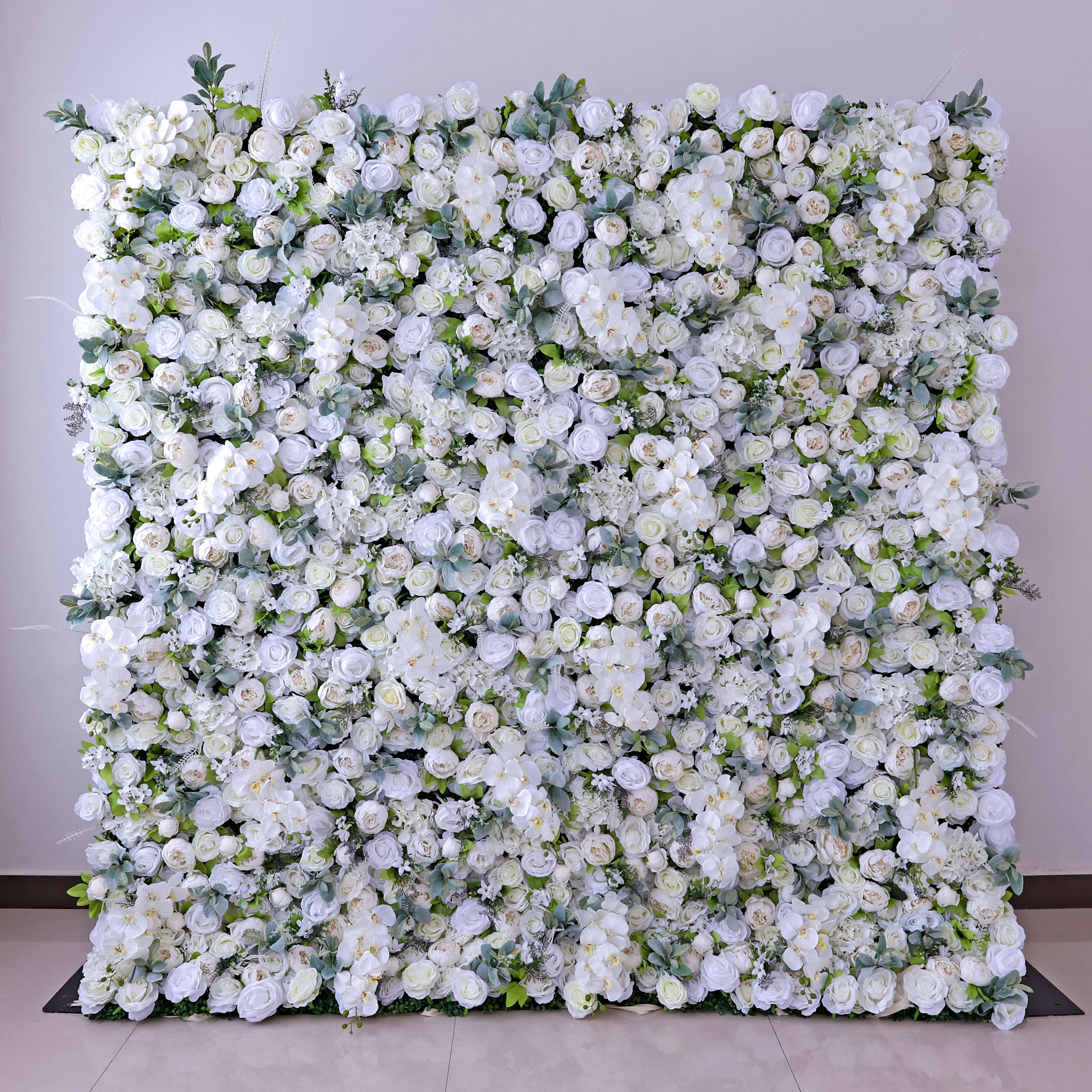 Gorgeous Flower Wall: A Fusion of Grace and Sturdiness with Pure White Artificial Flowers. Perfect for Weddings and Celebrations- Wedding Venues Celebration Floral Wall | VF-142