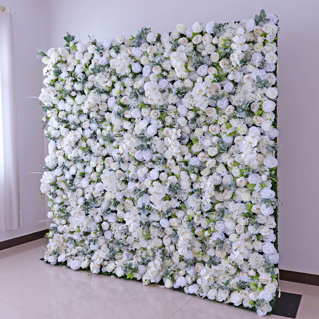 Gorgeous Flower Wall: A Fusion of Grace and Sturdiness with Pure White Artificial Flowers. Perfect for Weddings and Celebrations- Wedding Venues Celebration Floral Wall | VF-142