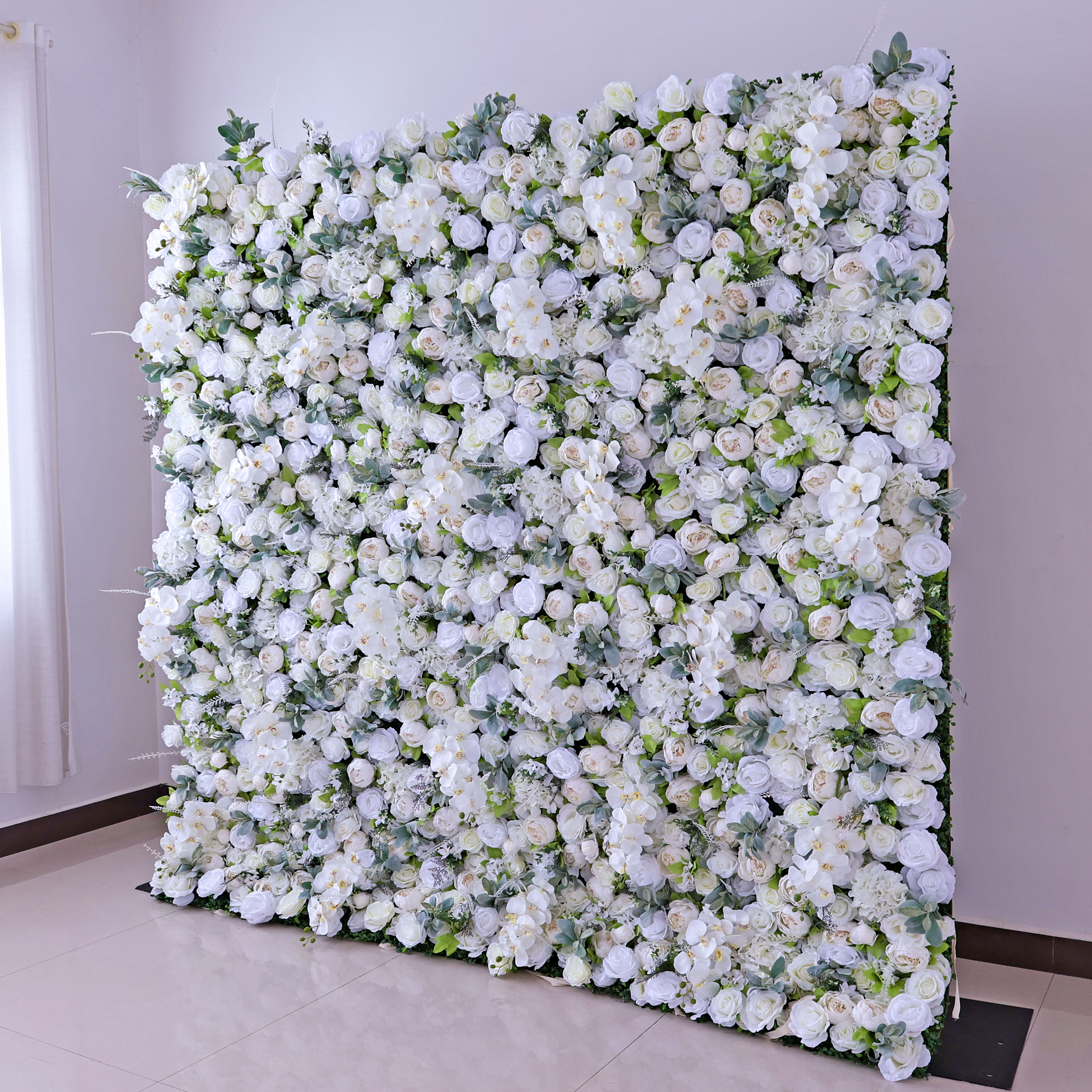 Gorgeous Flower Wall: A Fusion of Grace and Sturdiness with Pure White Artificial Flowers. Perfect for Weddings and Celebrations- Wedding Venues Celebration Floral Wall | VF-142