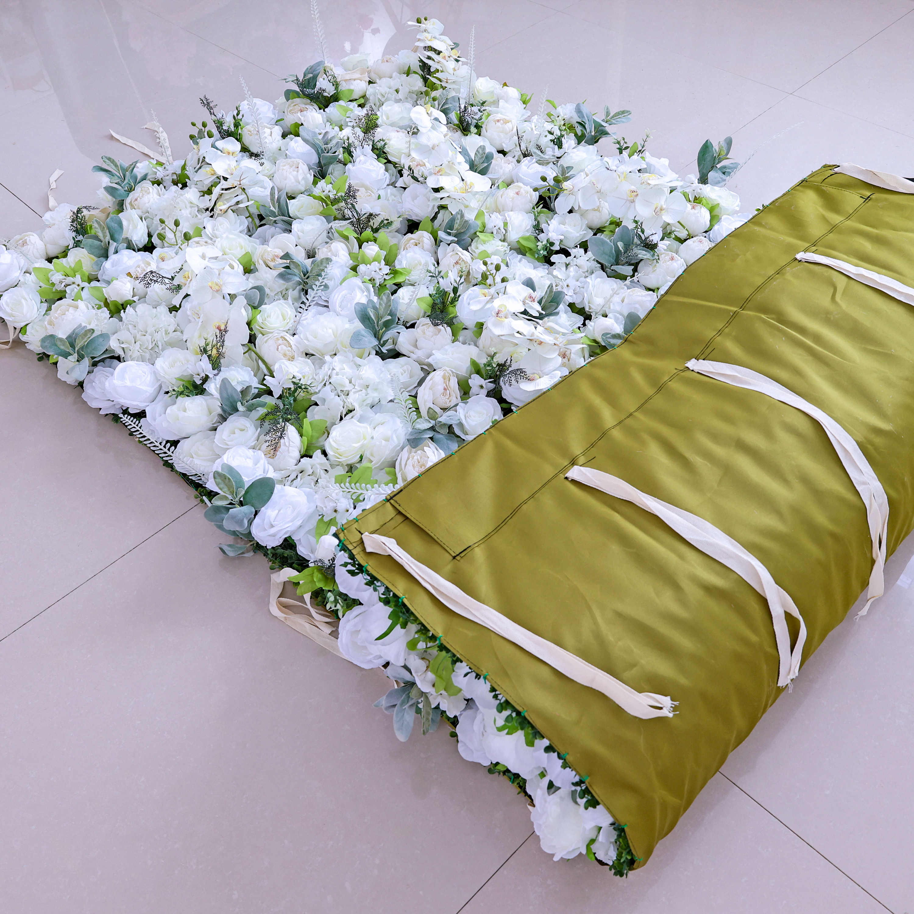 Gorgeous Flower Wall: A Fusion of Grace and Sturdiness with Pure White Artificial Flowers. Perfect for Weddings and Celebrations- Wedding Venues Celebration Floral Wall | VF-142
