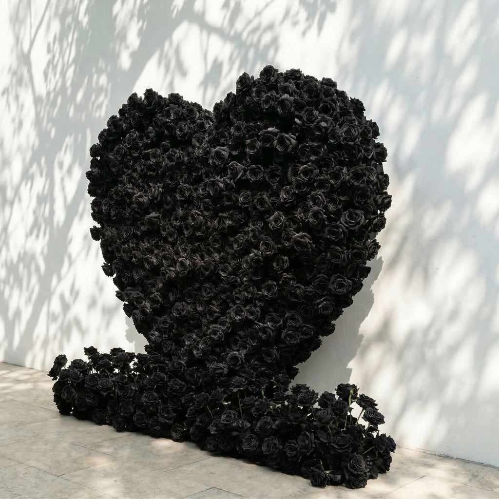 Xelune: 3D Mysterious All-Black Heart-Shaped Artificial Floral Backdrop for Luxury Photo Booth & Events Free Shipping