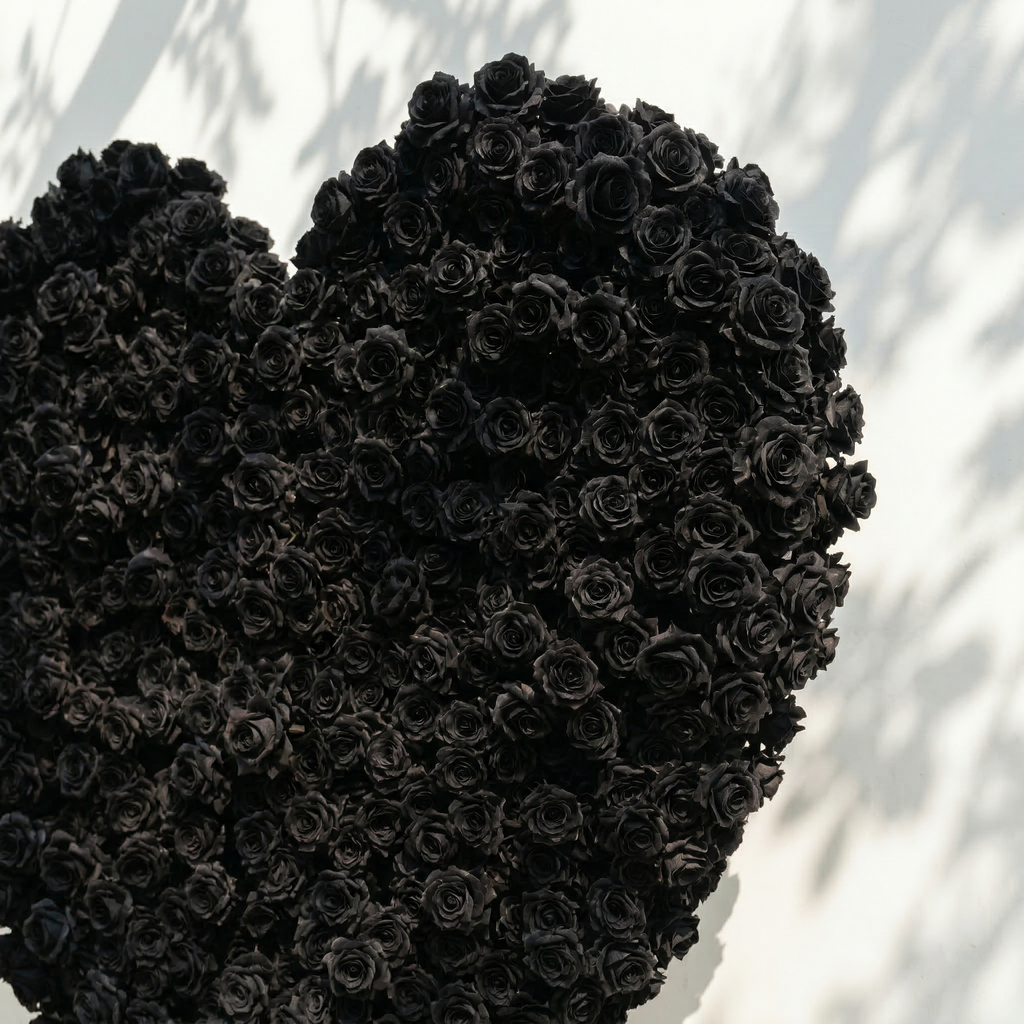 Xelune: 3D Mysterious All-Black Heart-Shaped Artificial Floral Backdrop for Luxury Photo Booth & Events Free Shipping