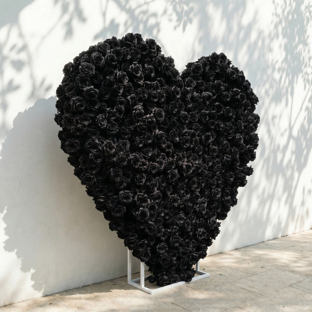 Xelune: 3D Mysterious All-Black Heart-Shaped Artificial Floral Backdrop for Luxury Photo Booth & Events Free Shipping