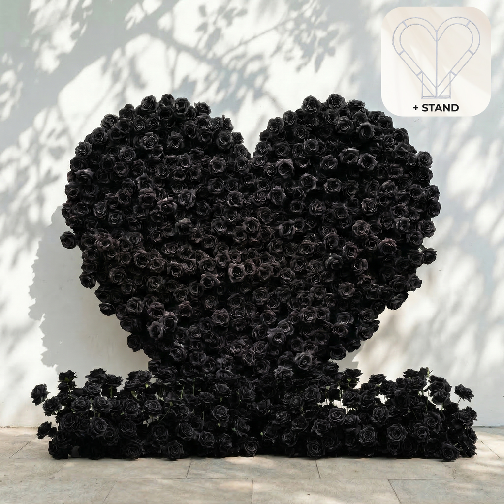 Xelune: 3D Mysterious All-Black Heart-Shaped Artificial Floral Backdrop for Luxury Photo Booth & Events Free Shipping