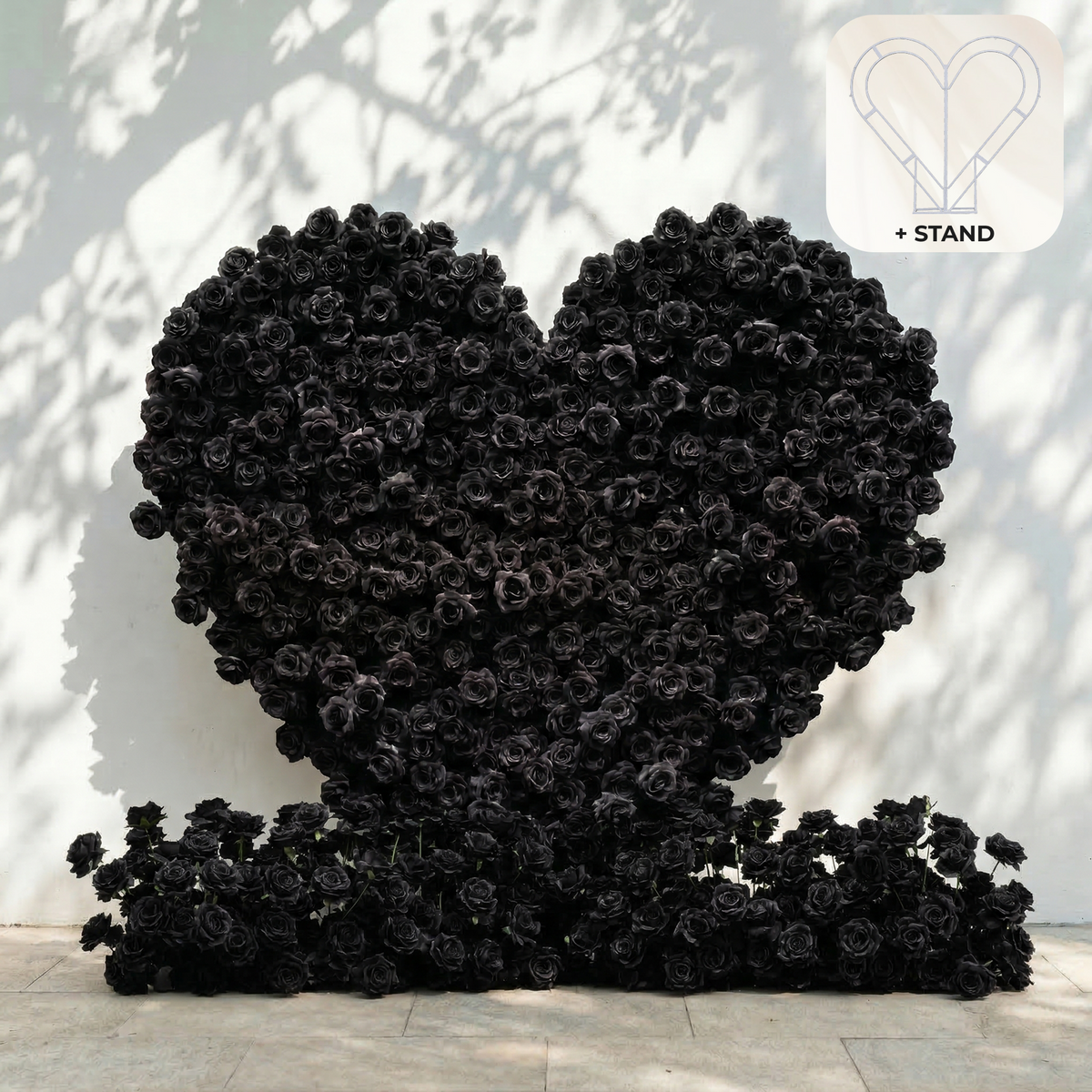 Xelune: 3D Mysterious All-Black Heart-Shaped Artificial Floral Backdrop for Luxury Photo Booth & Events Free Shipping