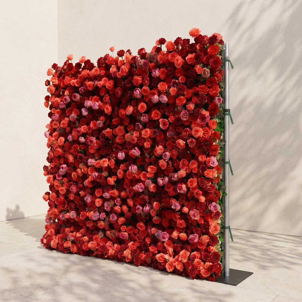 Yarsira: 3D Ruby Red & Deep Crimson Silk Floral Wall Backdrop for Luxury Weddings & Grand Galas Free Shipping