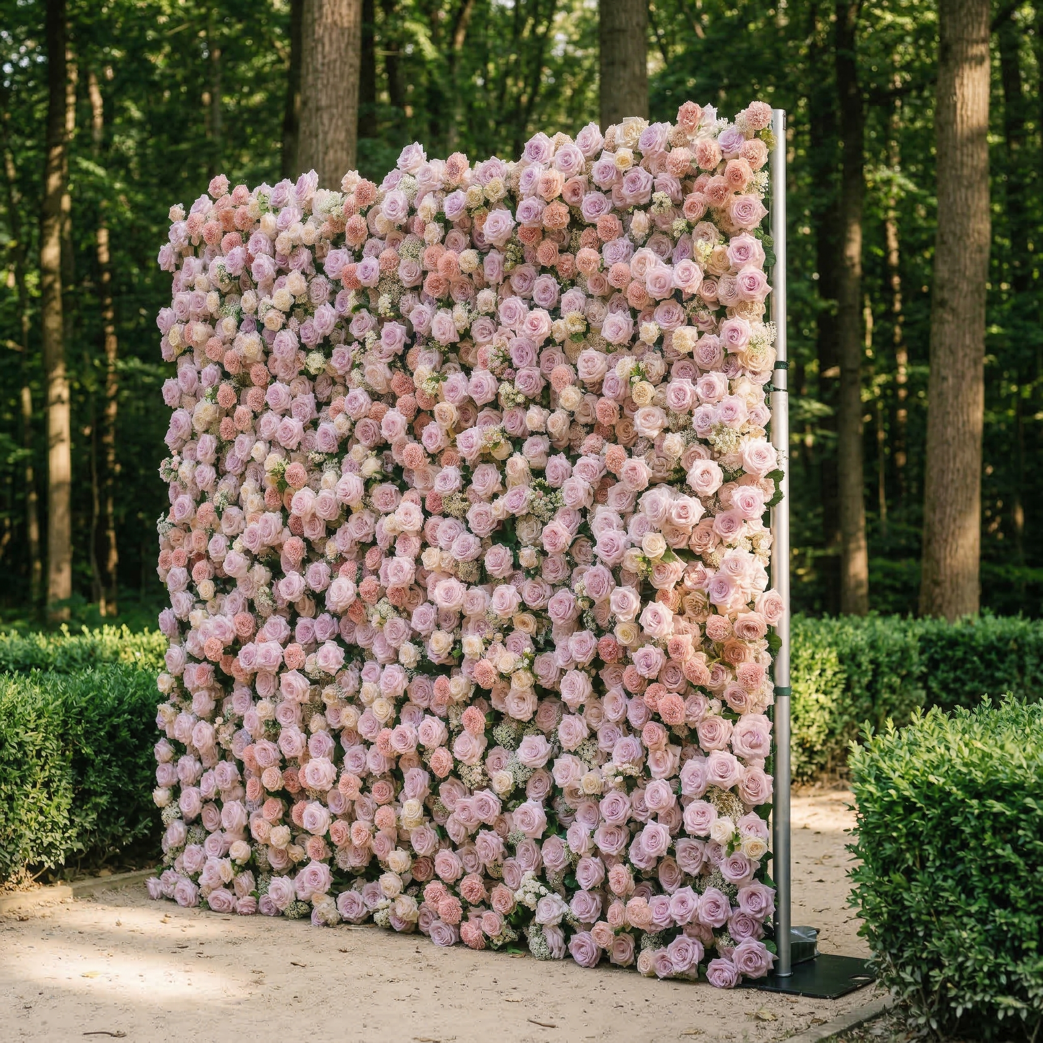 Yavelle: 5D Soft Pink & Light Lavender Silk Rose Flower Wall Roll-Up Fabric Backdrop for Elegant Weddings Free Shipping
