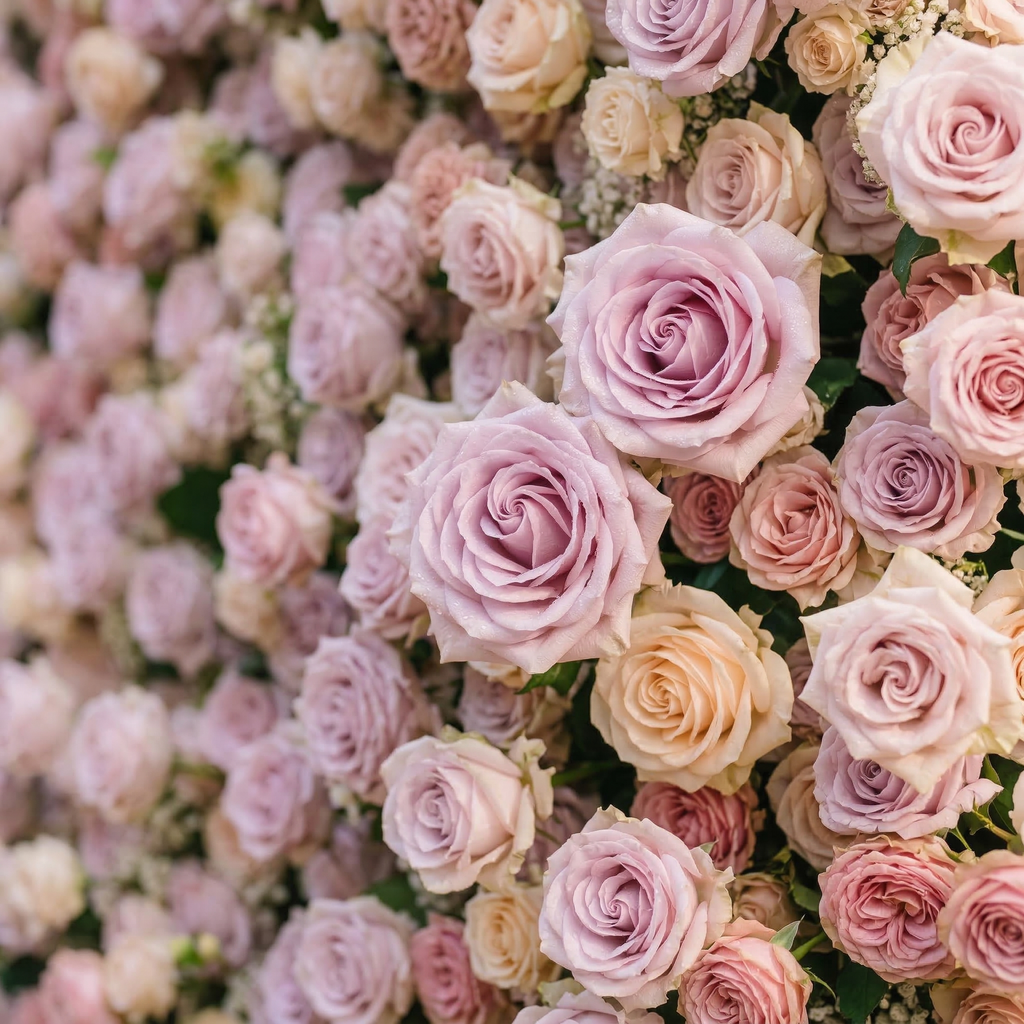 Yavelle: 5D Soft Pink & Light Lavender Silk Rose Flower Wall Roll-Up Fabric Backdrop for Elegant Weddings Free Shipping