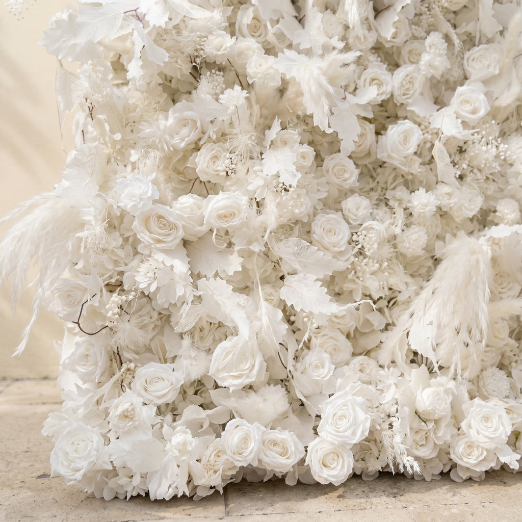 Zarenbelle: Classic White 5D Flower wall with Roses and Pampas for Wedding&Event Decor zarenbelle detail 2