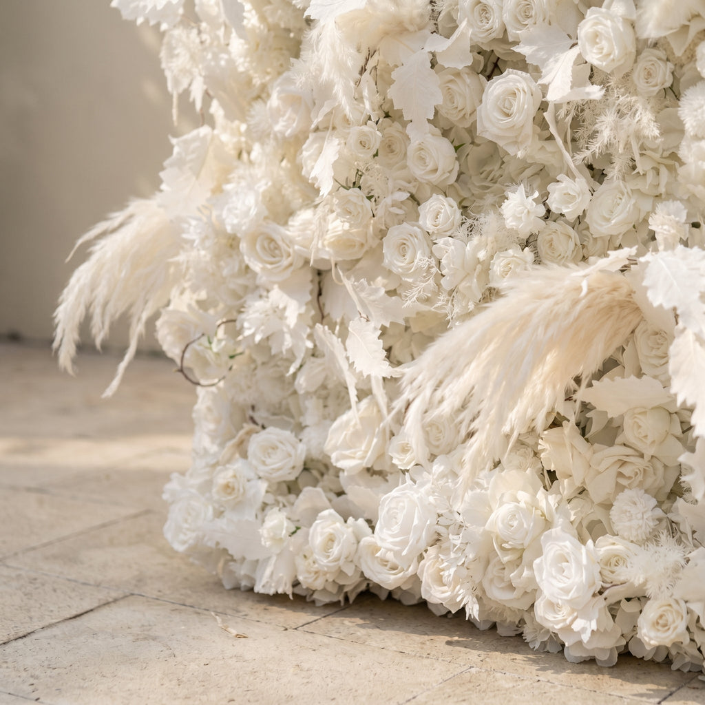 Zarenbelle: Classic White 5D Flower wall with Roses and Pampas for Wedding&Event Decor zarenbelle detail 3