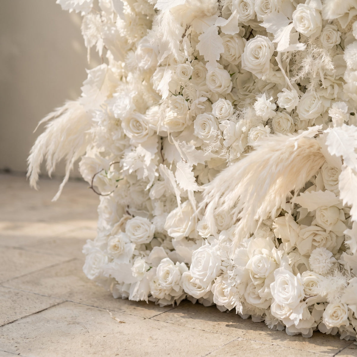Zarenbelle: Classic White 5D Flower wall with Roses and Pampas for Wedding&Event Decor zarenbelle detail 3