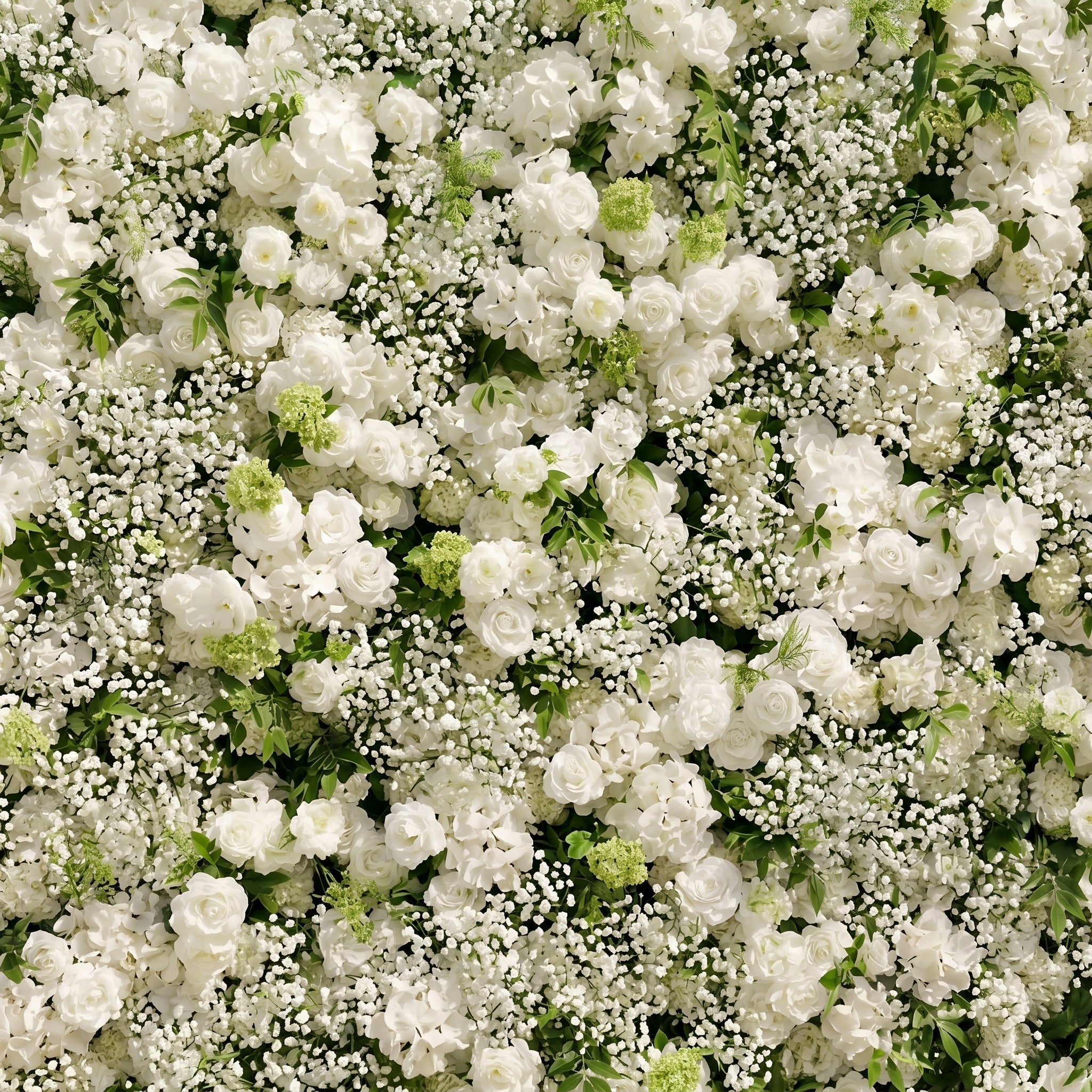 Zarensira:5D Luxury Ivory White Silk Rose, Baby Breath & Lush Greenery Flower Wall Roll-Up Fabric Backdrop for Romantic Minimalist Weddings, Bridal Showers & Proposal Event Decor Free Shipping