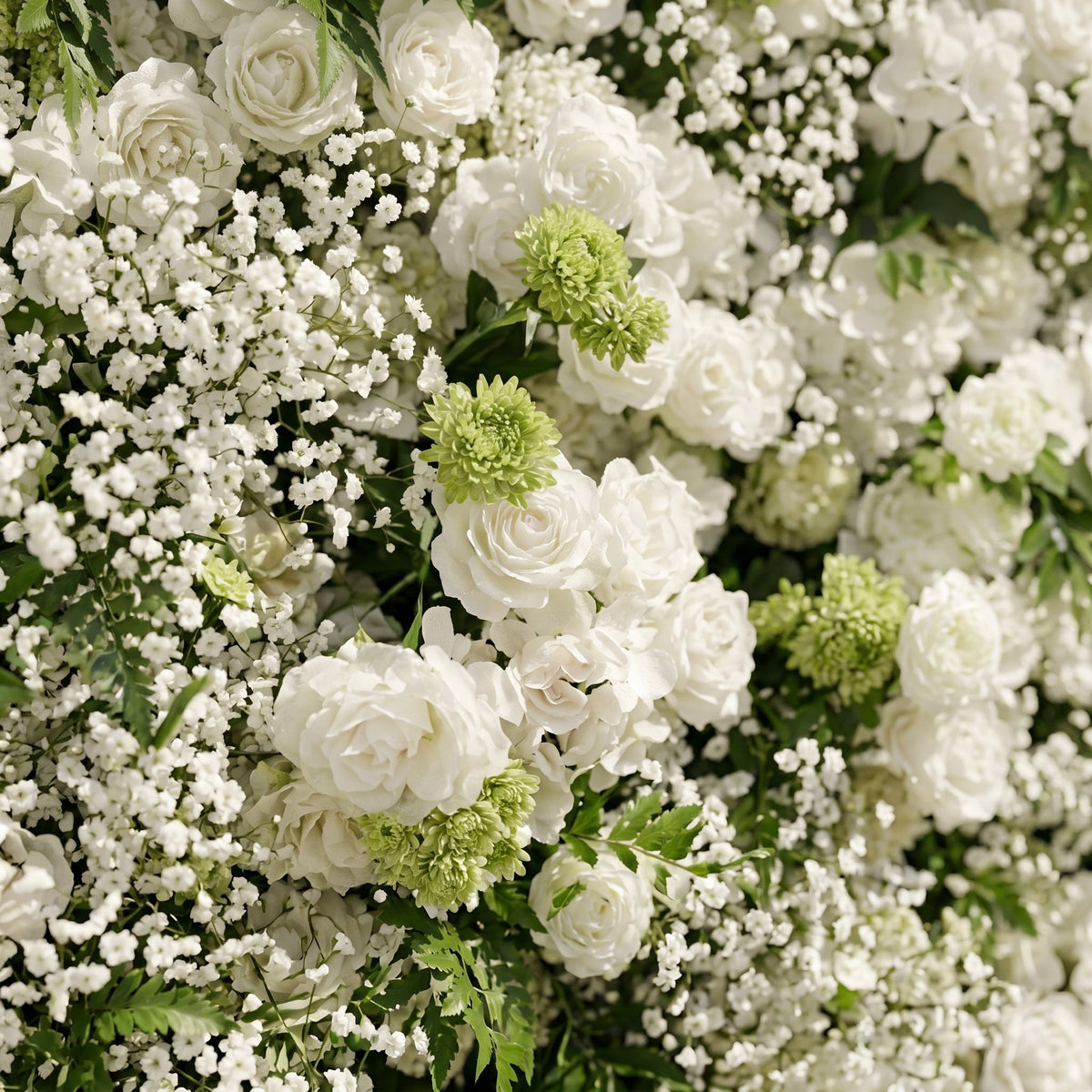 Zarensira:5D Luxury Ivory White Silk Rose, Baby Breath & Lush Greenery Flower Wall Roll-Up Fabric Backdrop for Romantic Minimalist Weddings, Bridal Showers & Proposal Event Decor Free Shipping