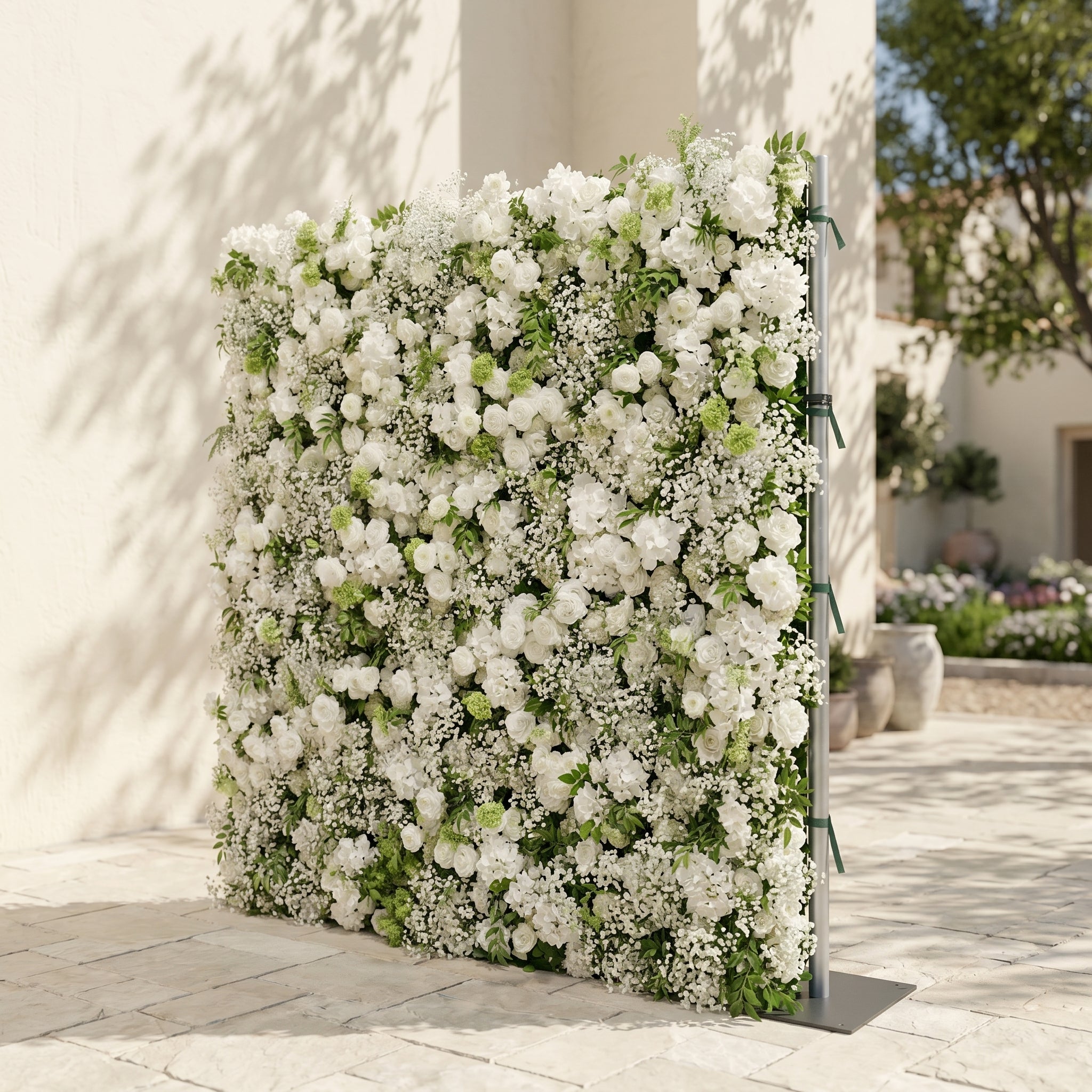 Zarensira:5D Luxury Ivory White Silk Rose, Baby Breath & Lush Greenery Flower Wall Roll-Up Fabric Backdrop for Romantic Minimalist Weddings, Bridal Showers & Proposal Event Decor Free Shipping