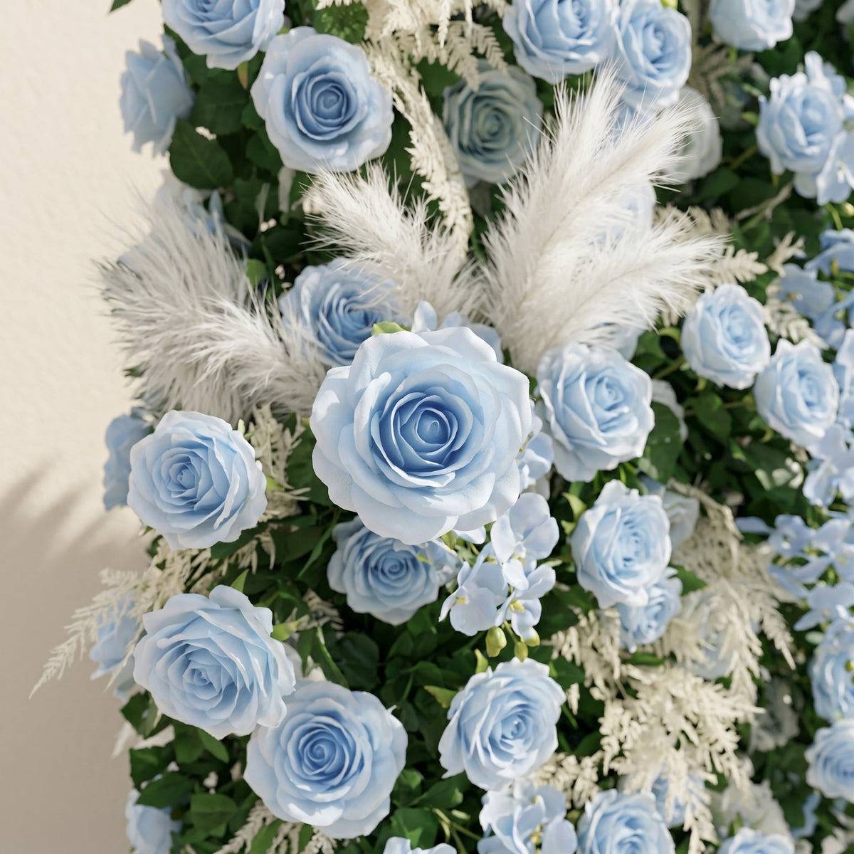 Zarenviane:Luxury 5D Dusty Blue Floral Wall with Greenery Roll-Up Backdrop for Serene Garden Weddings Free Shipping