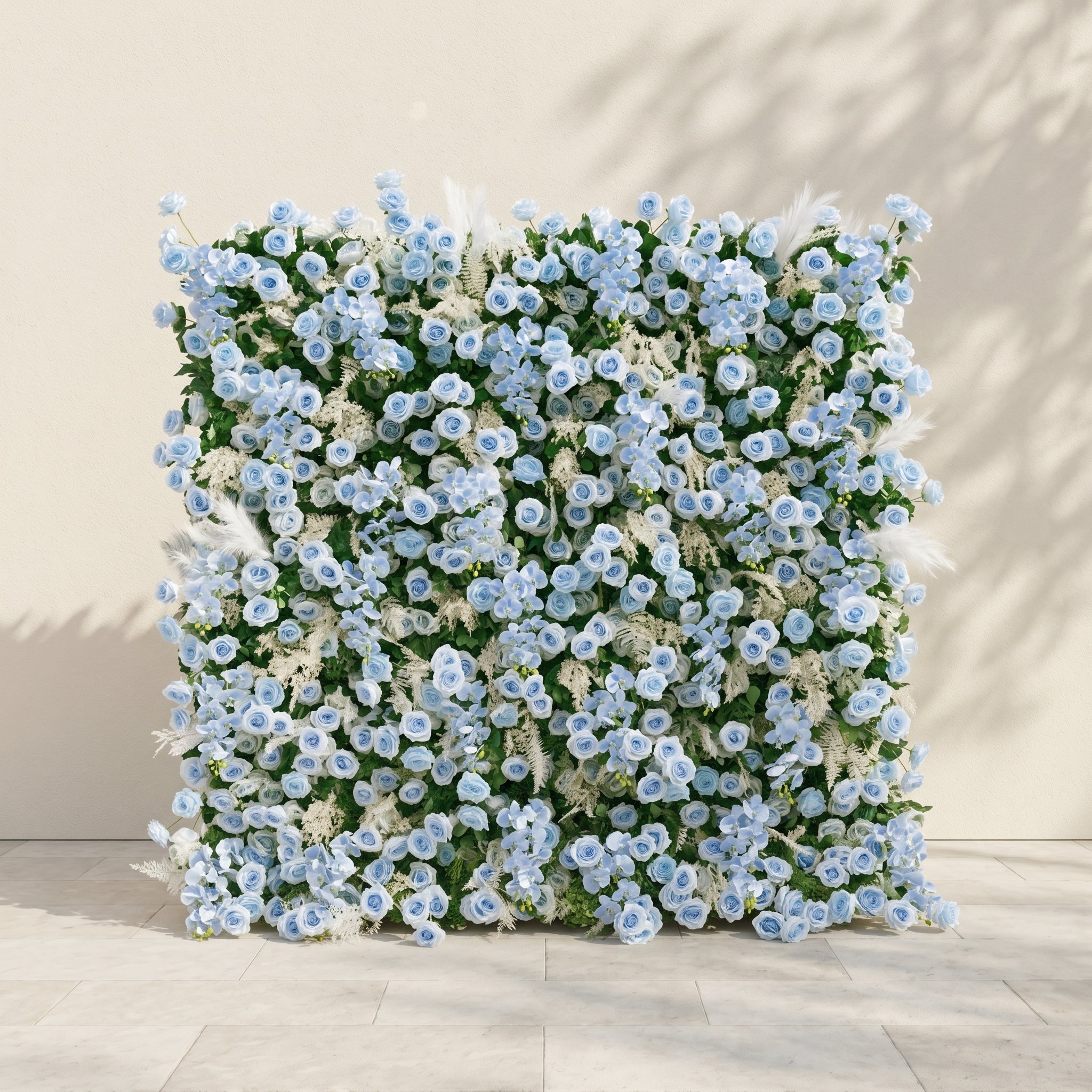 Zarenviane:Luxury 5D Dusty Blue Floral Wall with Greenery Roll-Up Backdrop for Serene Garden Weddings Free Shipping