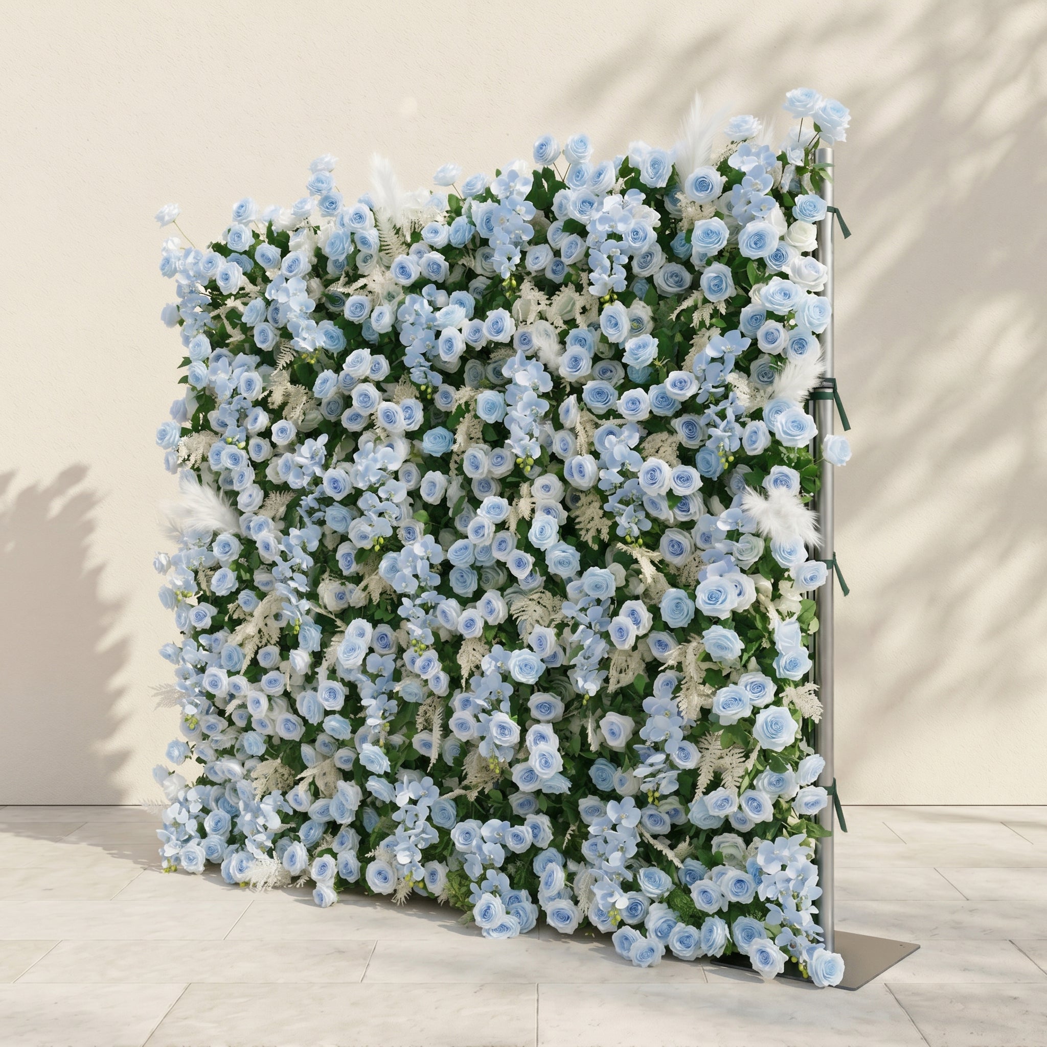 Zarenviane:Luxury 5D Dusty Blue Floral Wall with Greenery Roll-Up Backdrop for Serene Garden Weddings Free Shipping