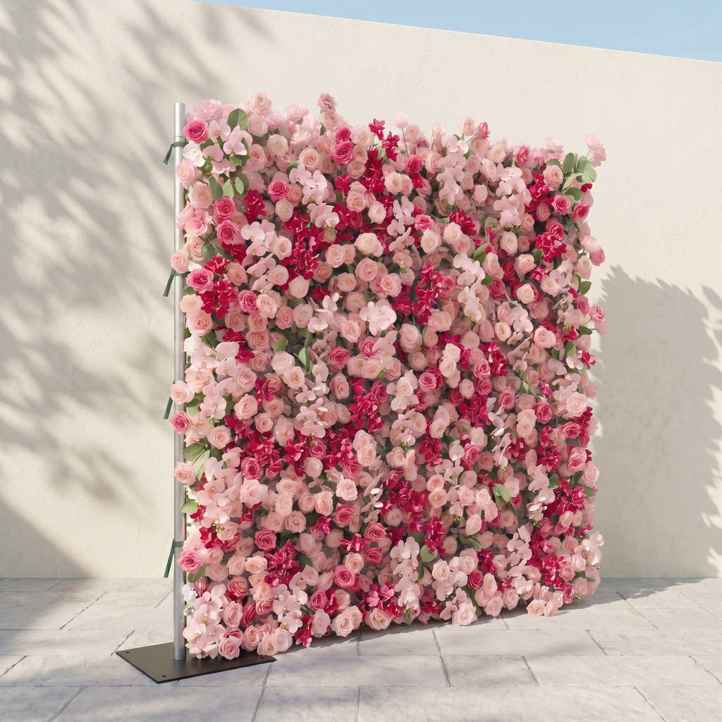 Zarlyra:Luxury 5D Ombre Hot Pink & Blush Silk Floral Wall Roll-Up Backdrop for Vibrant Romantic Weddings Free Shipping