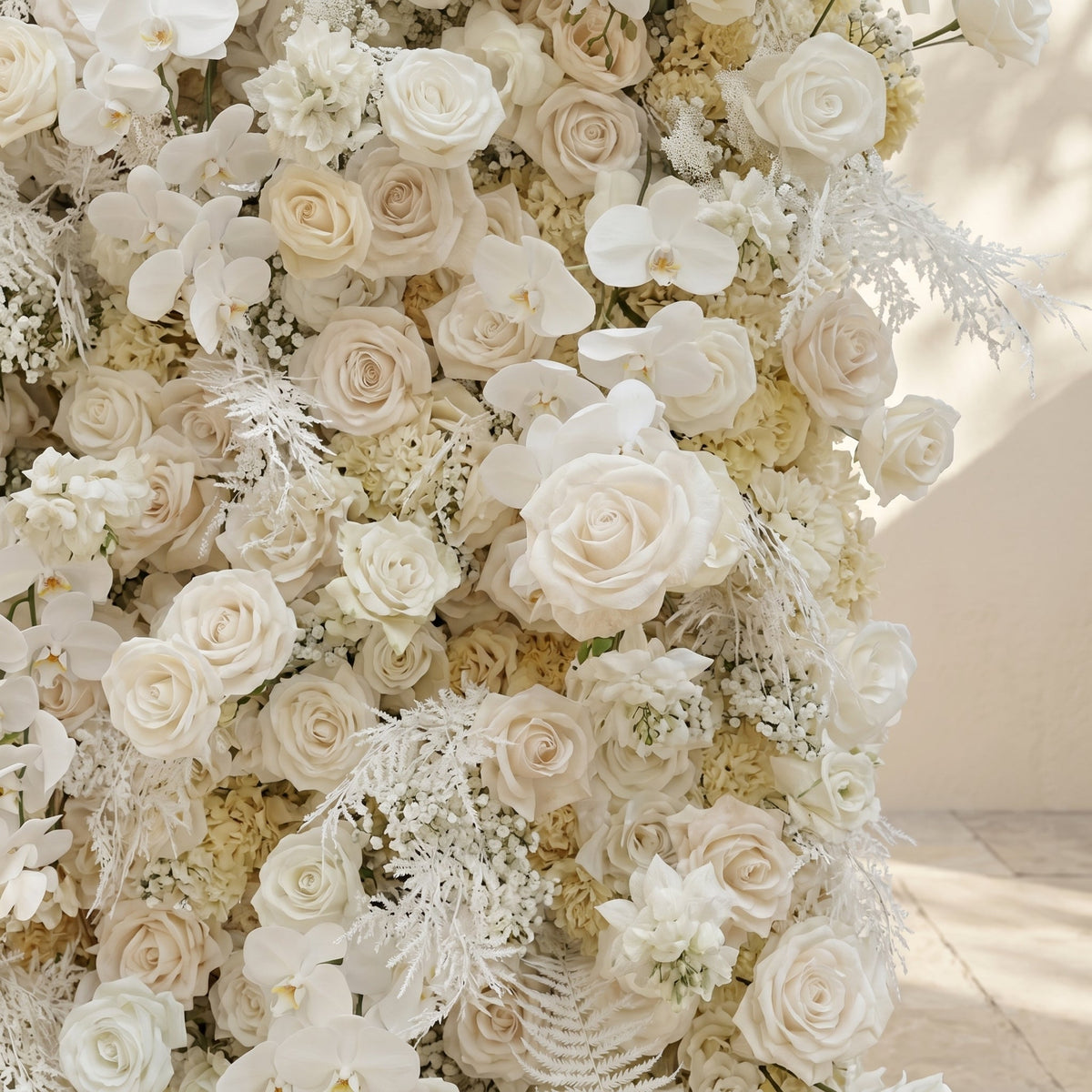Zelaria:5D Cream White & Ivory White Silk Rose Flower Wall Roll-Up Fabric Backdrop for Romantic Weddings & Proposals Free Shipping
