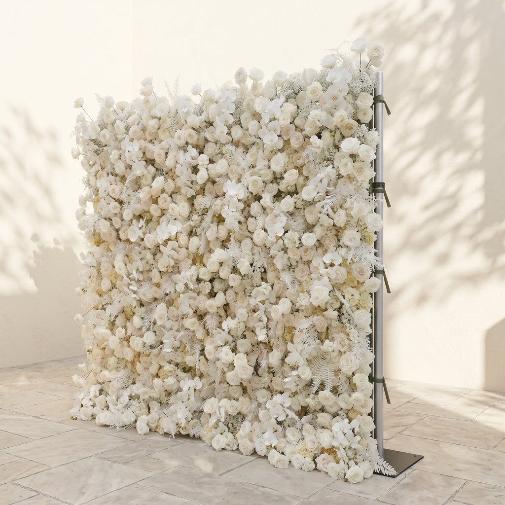 Zelaria:5D Cream White & Ivory White Silk Rose Flower Wall Roll-Up Fabric Backdrop for Romantic Weddings & Proposals Free Shipping