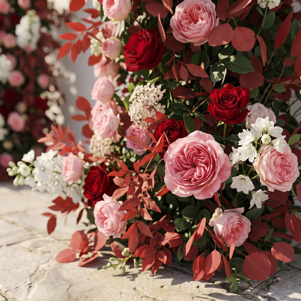 Zelloria Arch: New Autumn Style Flower Arch with Pink Roses for Luxury Weddings&Events Decoration Incuding Frame