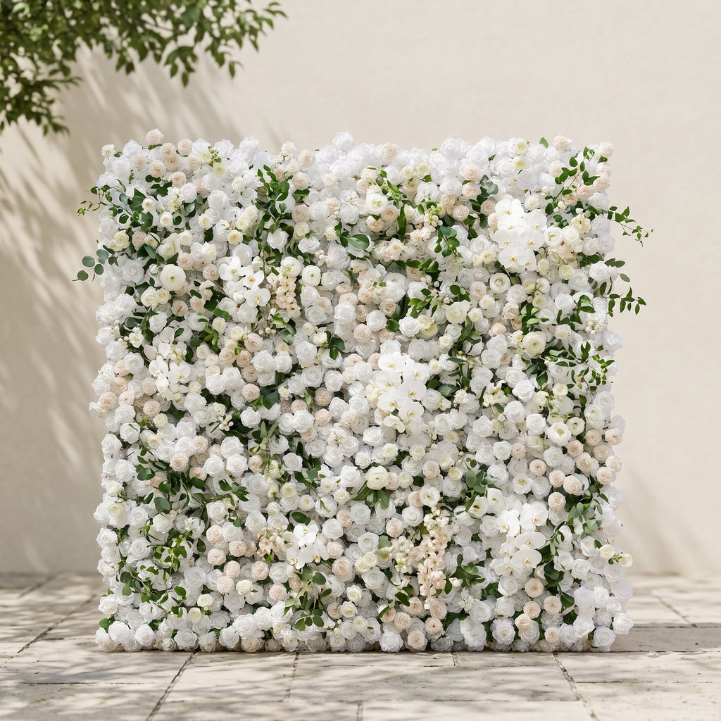 Zelloria:5D Ivory White & Cream White Silk Rose Flower Wall Roll-Up Fabric Backdrop for Romantic Weddings & Proposals Free Shipping