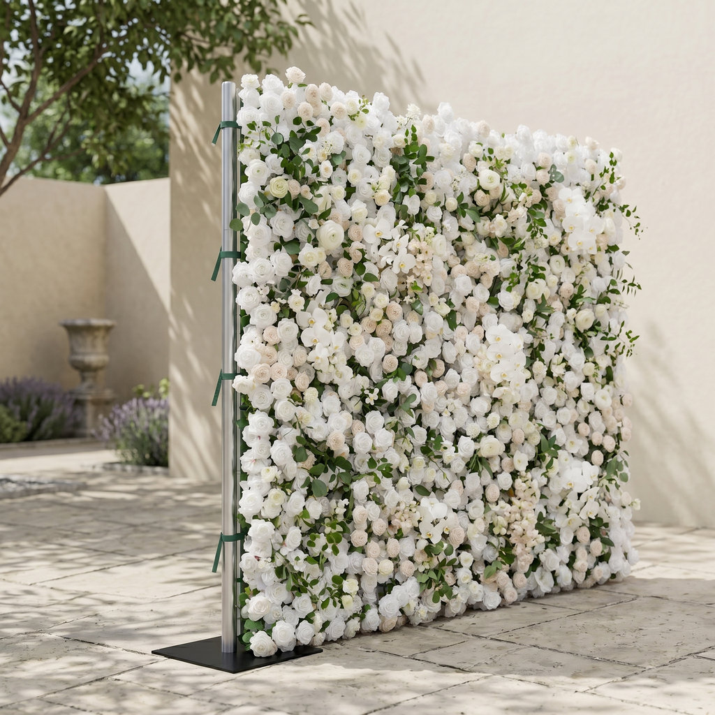 Zelloria:5D Ivory White & Cream White Silk Rose Flower Wall Roll-Up Fabric Backdrop for Romantic Weddings & Proposals Free Shipping