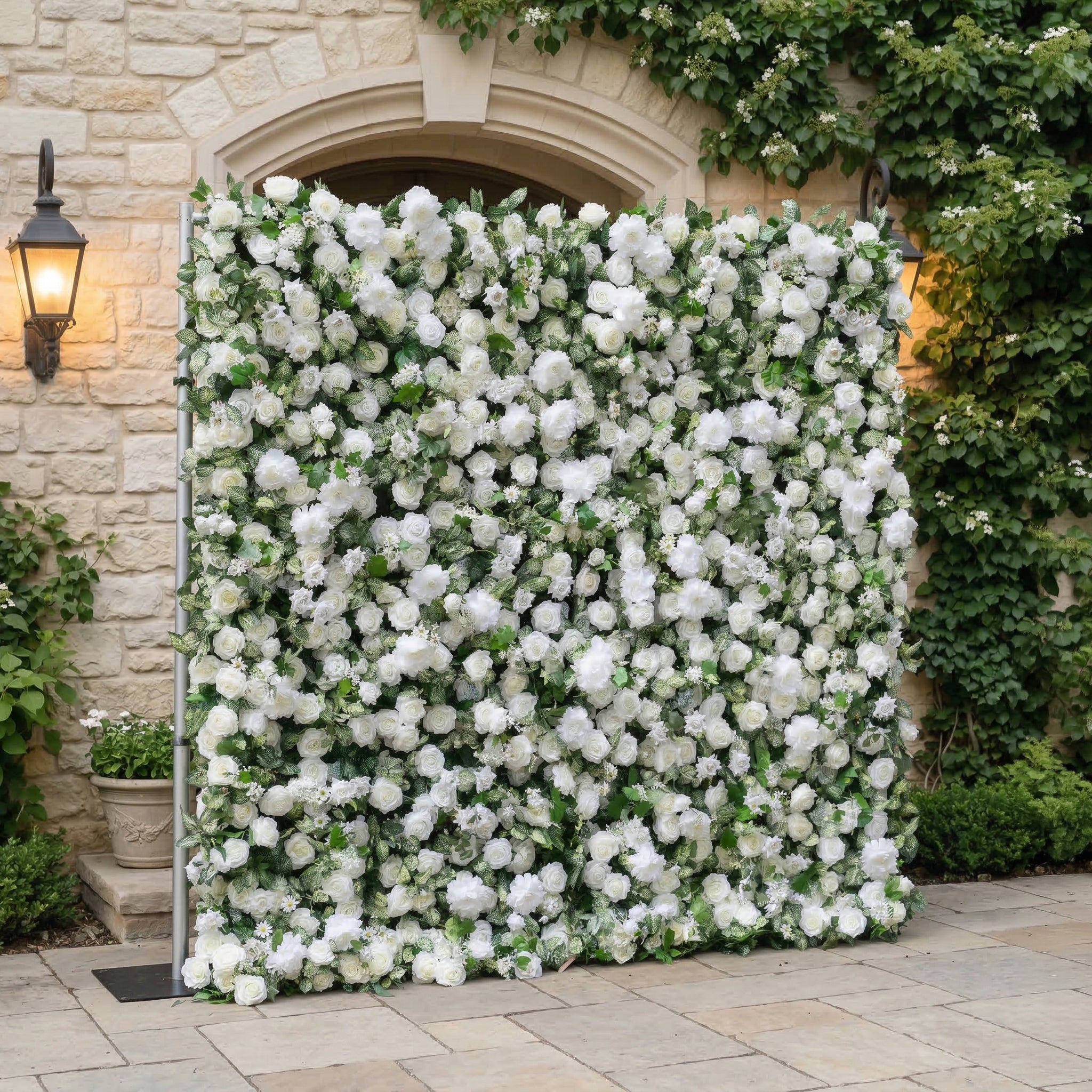 Zirel: 3D Timeless White Flower Wall with Greenery Roll-Up Fabric Backdrop for Luxury Events & Garden Wedding Decor Free Shipping