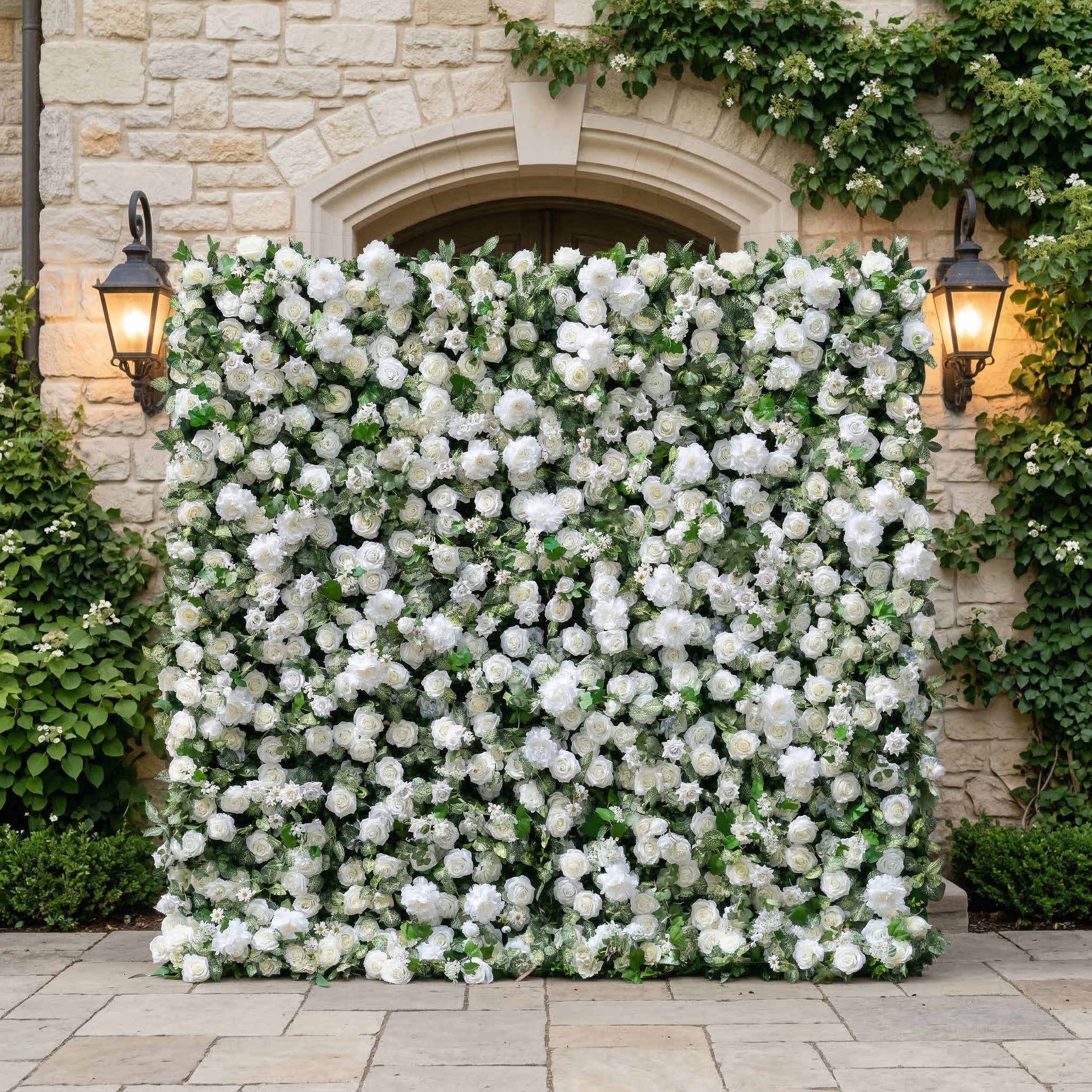 Zirel: 3D Timeless White Flower Wall with Greenery Roll-Up Fabric Backdrop for Luxury Events & Garden Wedding Decor Free Shipping