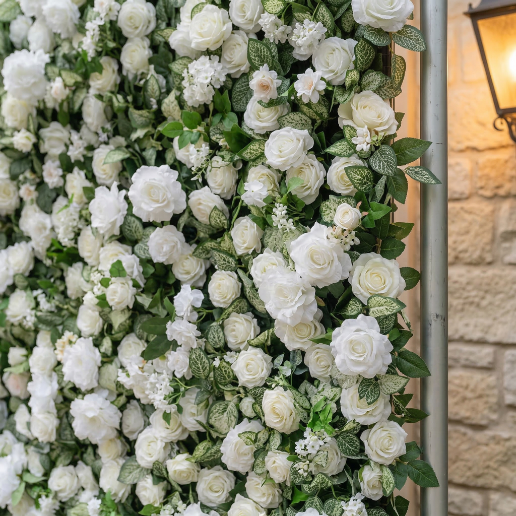 Zirel: 3D Timeless White Flower Wall with Greenery Roll-Up Fabric Backdrop for Luxury Events & Garden Wedding Decor Free Shipping