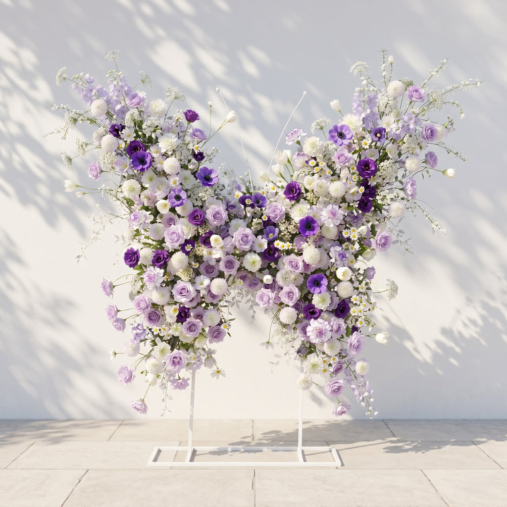 Zoressa: Lavender Purple & Ivory White Butterfly Shape Silk Wedding Arch Flower Arrangement for Romantic Weddings & Proposals for Luxury Events & Parties Backdrop Free Shipping