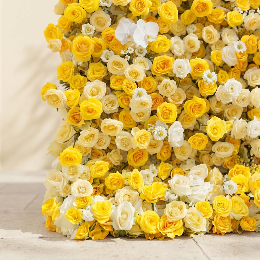 Zorova: Luxury 5D Lemon Yellow & White Silk Floral Wall Backdrop for Vibrant Summer Events Free Shipping