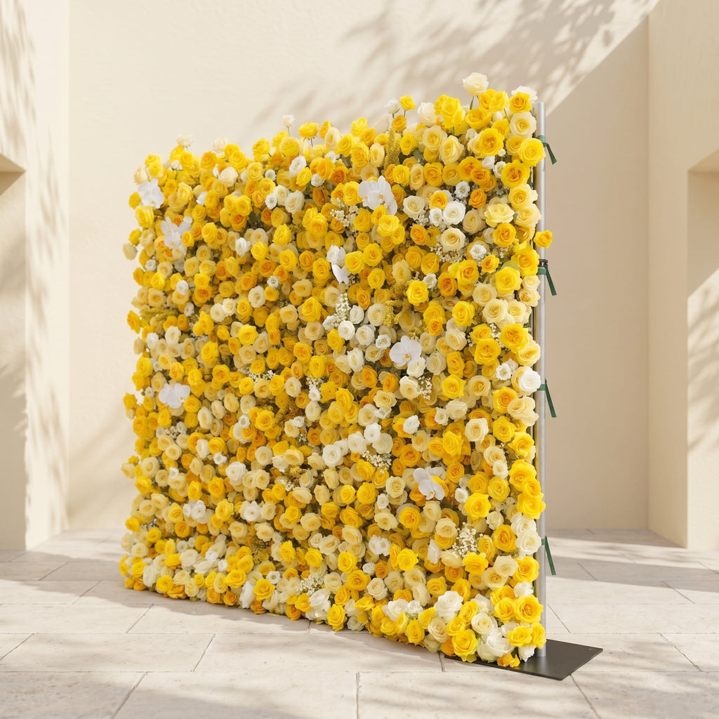 Zorova: Luxury 5D Lemon Yellow & White Silk Floral Wall Backdrop for Vibrant Summer Events Free Shipping