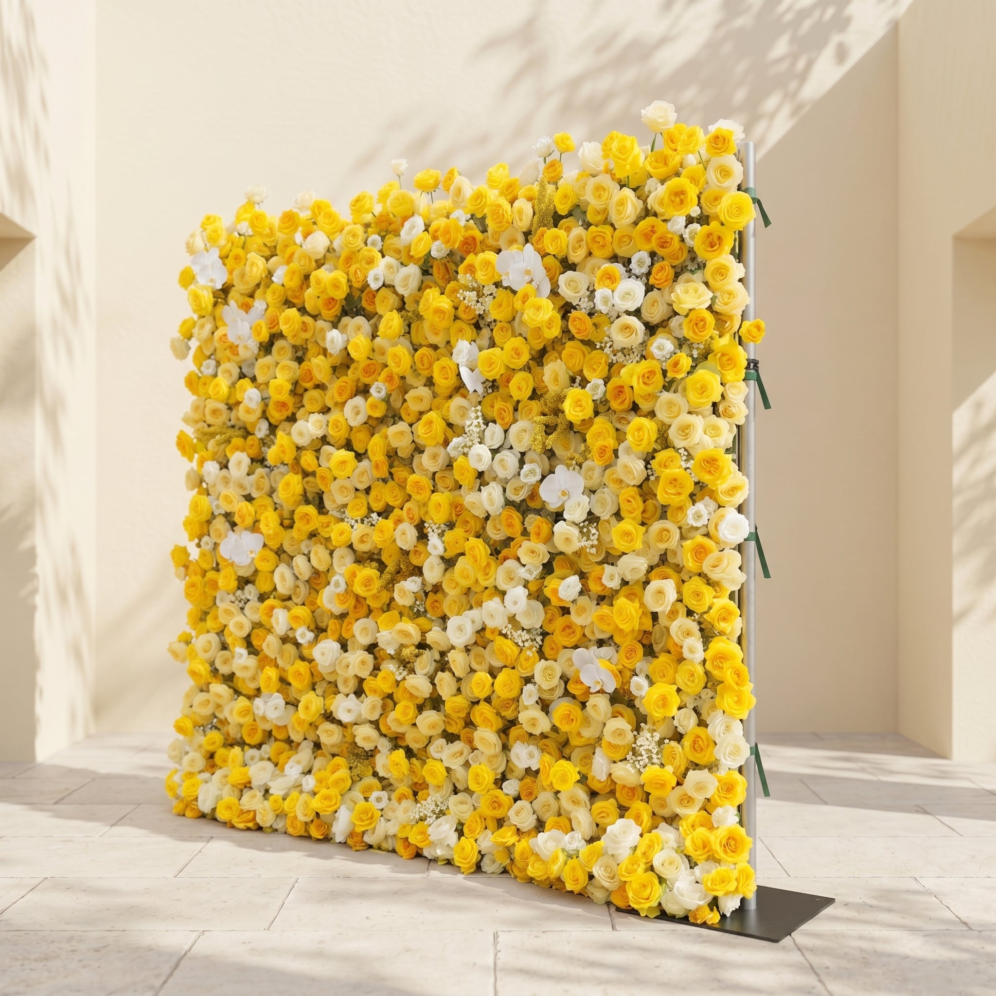 Zorova: Luxury 5D Lemon Yellow & White Silk Floral Wall Backdrop for Vibrant Summer Events Free Shipping