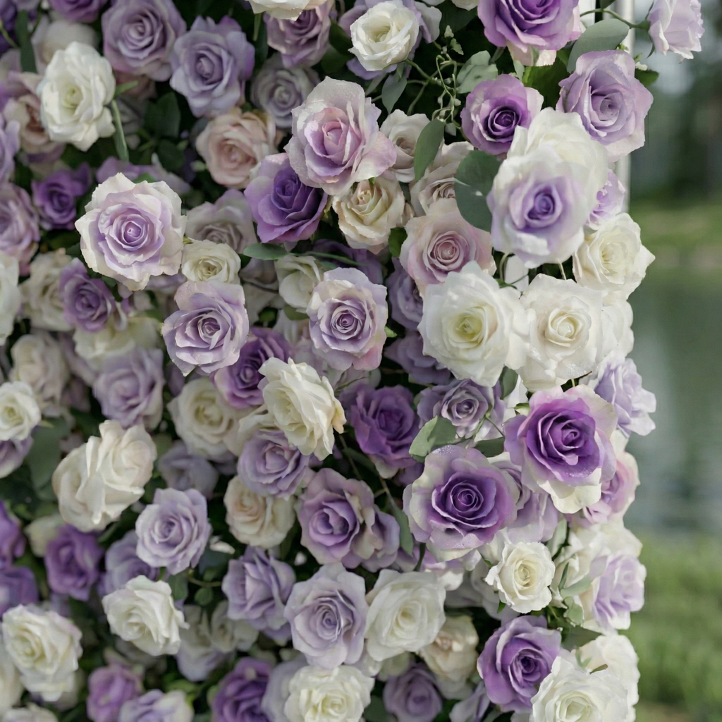 Arden: 5D Luxury Lavender & Cream Silk Floral Wall Roll-Up Fabric Backdrop for Dreamy Weddings & Events Free Shipping
