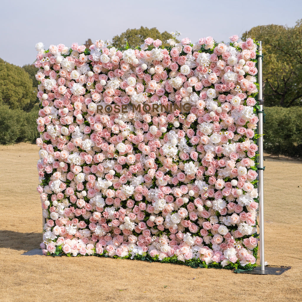 Solara: 3D Elegant Ivory & Blush Rose Silk Flower Wall Curtain for Wedding Ceremony & Events Decor Free Shipping