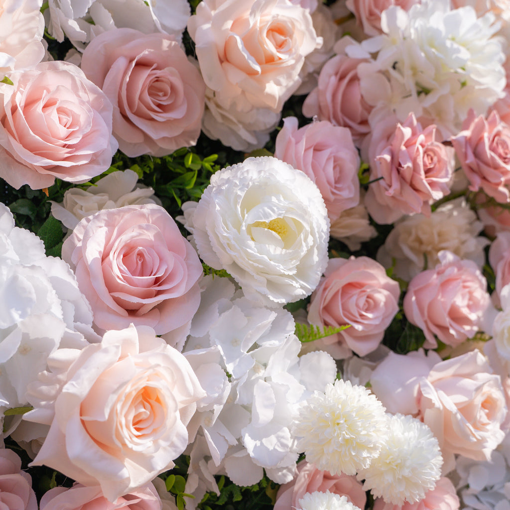 Solara: 3D Elegant Ivory & Blush Rose Silk Flower Wall Curtain for Wedding Ceremony & Events Decor Free Shipping