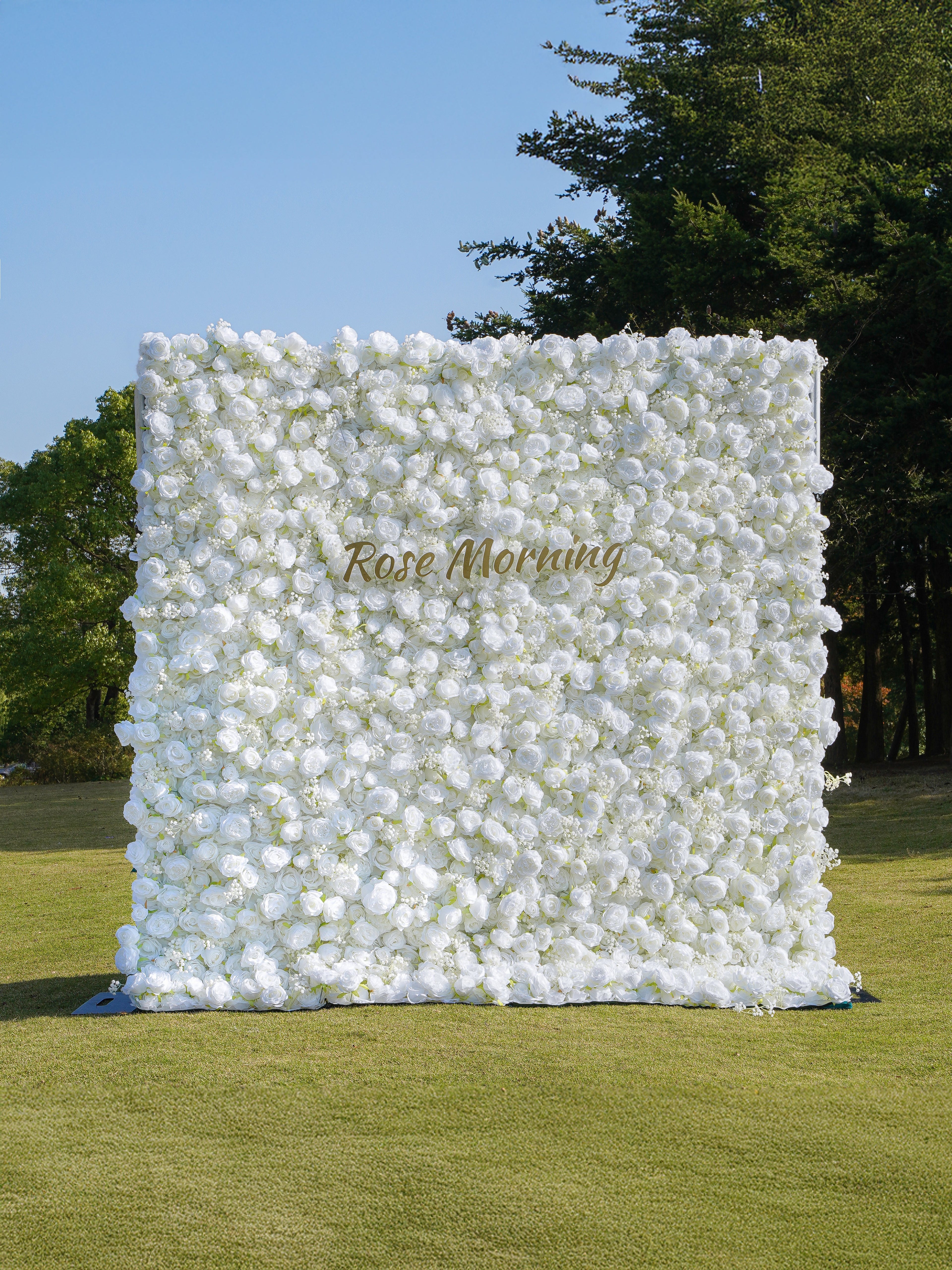 Breath：5D White Roses Fabric Artificial rolling up curtain flower wall Free Shipping