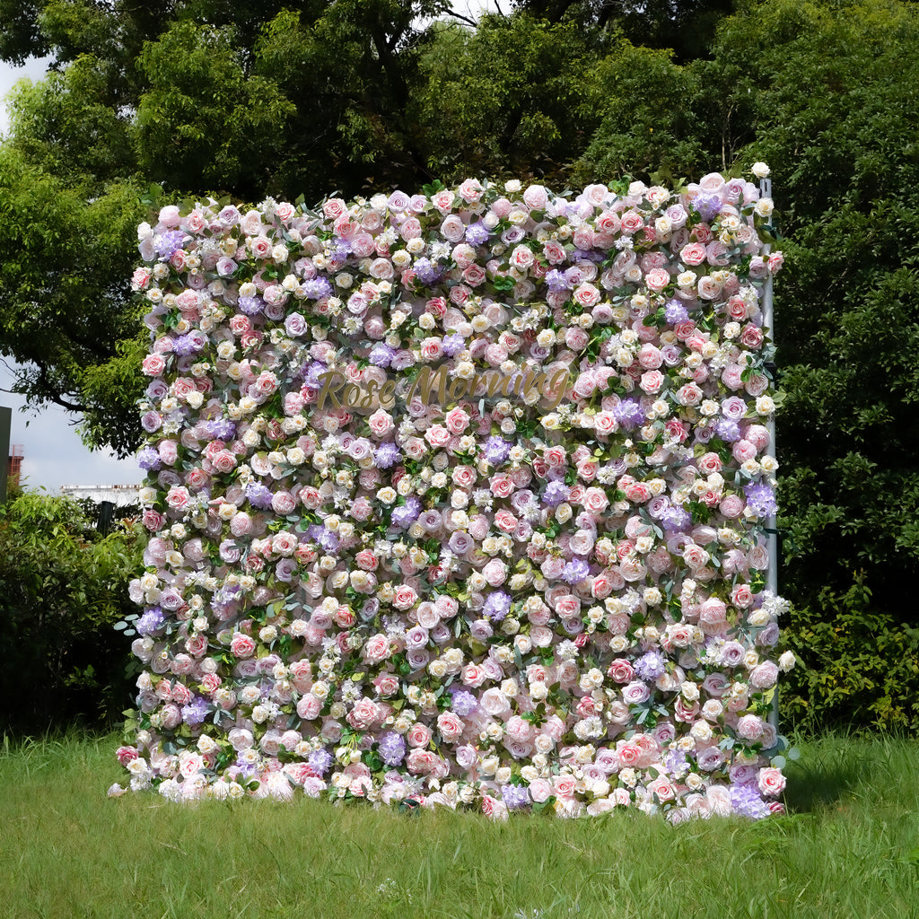 Briar:5D Fabric Artificial Flower Wall Rolling Up Curtain Flower Wall 8ft*8ft -R054 Rose Morning